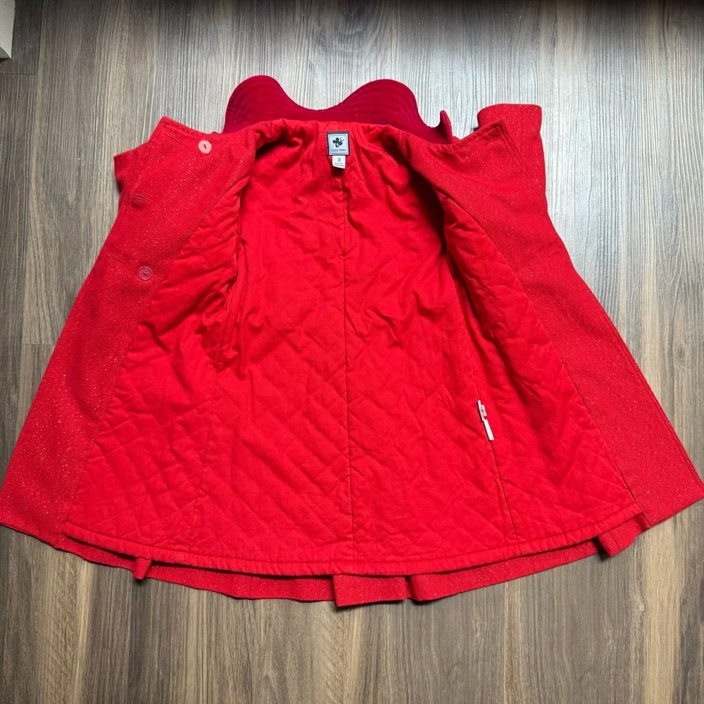 Busy Bees Kids Red Double Breasted Dress Coat Red Velvet‎ Trim Toddler Girl 3T